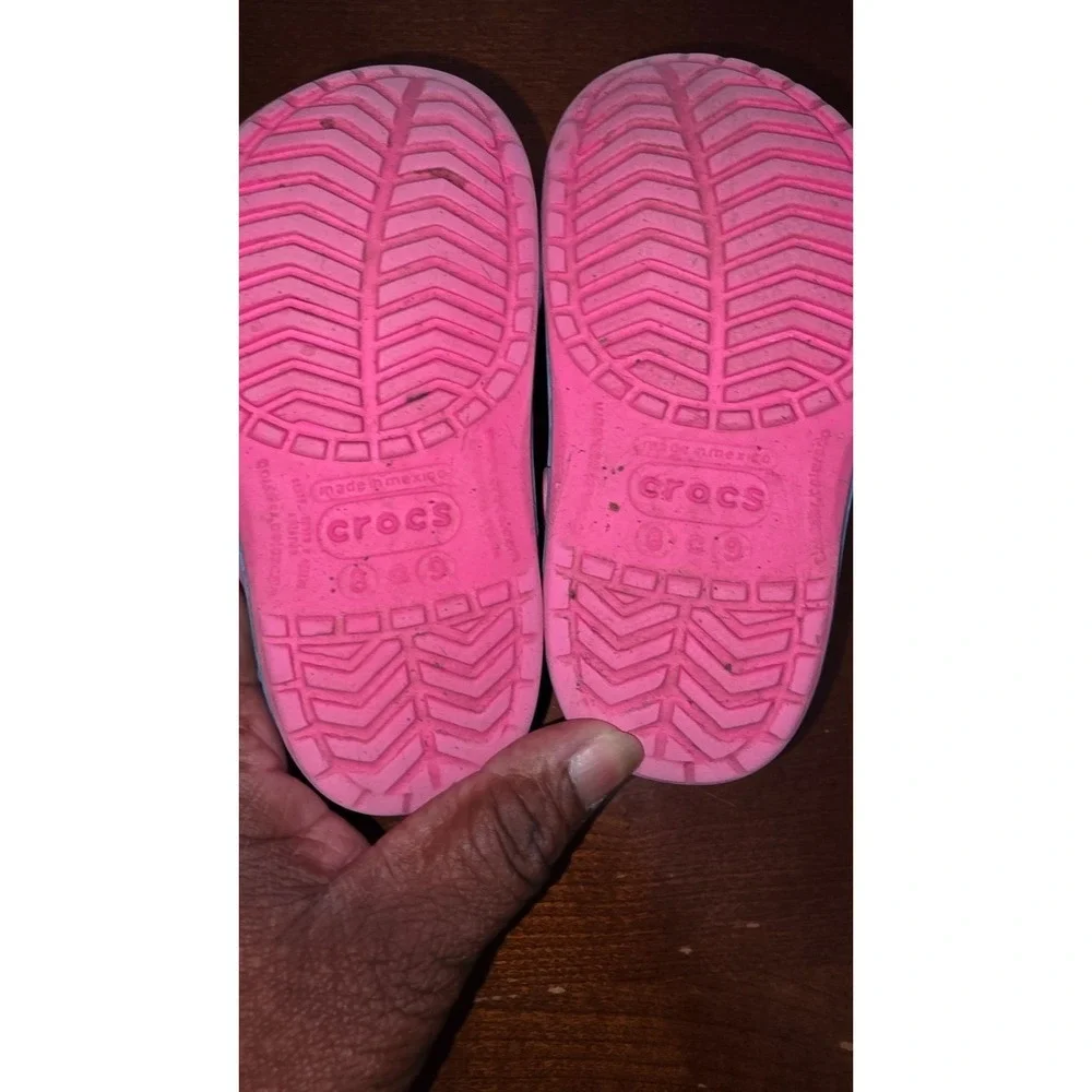 Crocs Kids Pink & Blue Rubber Slip-On Clogs Heel Strap Size 9